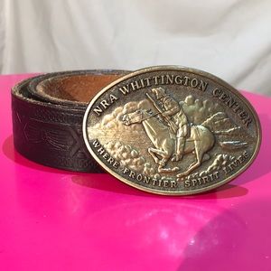 Vintage Black Leather Belt with NRA Belt Buckle